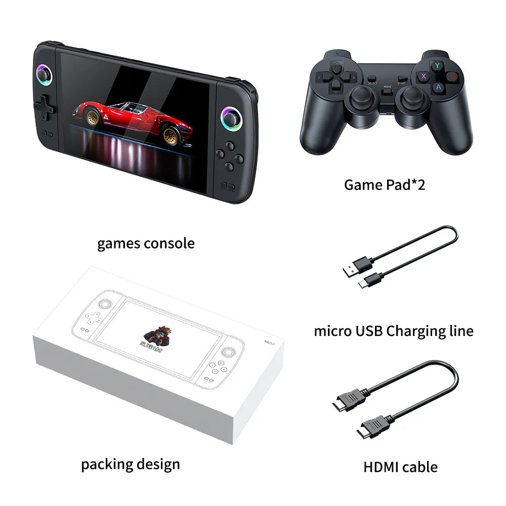M27 Portable Handheld Game Console 128G, Retro Video Gaming Console with Built-In 30000+ Games 30+ Emulators, 7 Inch IPS Screen