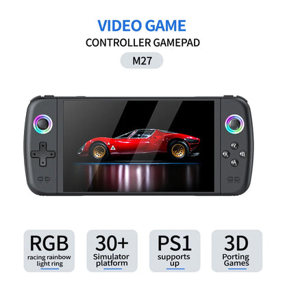 M27 Portable Handheld Game Console 128G, Retro Video Gaming Console with Built-In 30000+ Games 30+ Emulators, 7 Inch IPS Screen